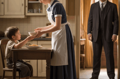 La criada le dio a un niño sin hogar un plato de comida caliente de la cocina, ignorando los riesgos. Pensó que nadie la había visto. Pero su jefe regresó temprano ese día—y lo que presenció lo dejó sin palabras.
