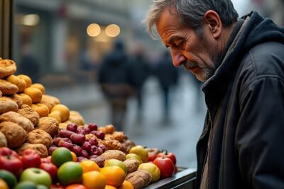 Hambriento y congelado, observaba la comida detrás de vitrinas sin un solo peso