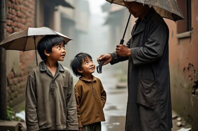 La pobre sirvienta dio su paraguas a los gemelos… sin saber quién era su padre